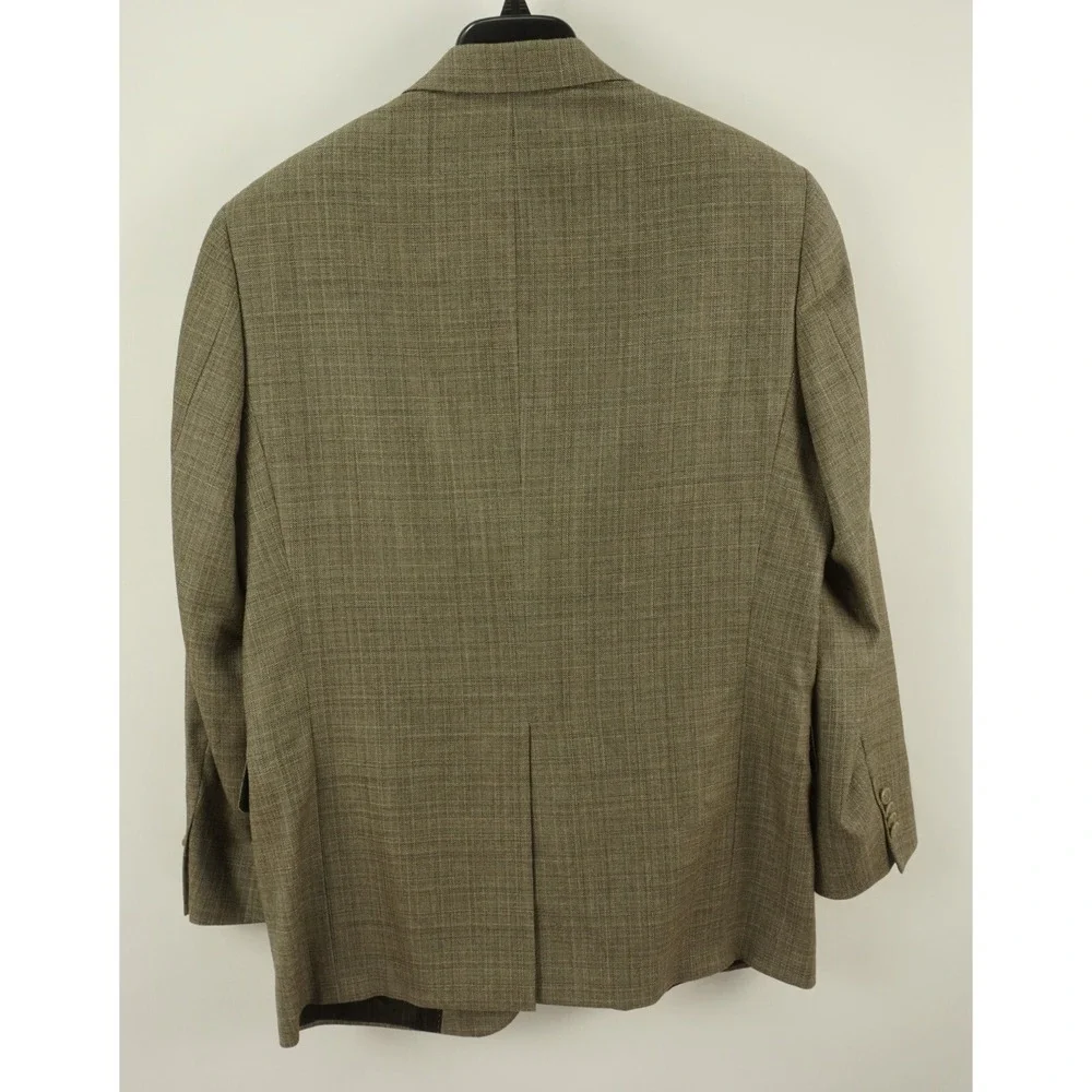 Hart Schaffner‎ Marx Wool Linen Men's 40R Light Brown Woven Plaid Vented Blazer